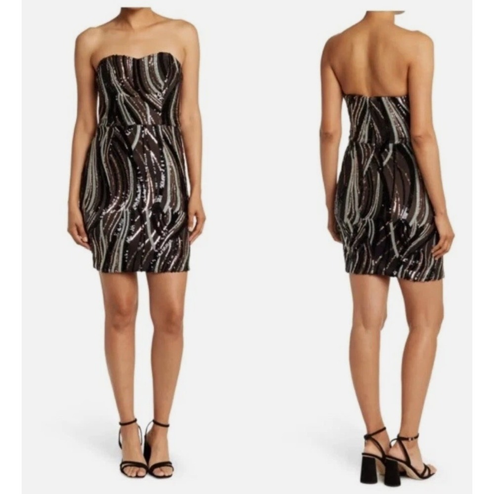 NWOT Dress The Population Leanne Strapless Sequin Mini Dress Womens M